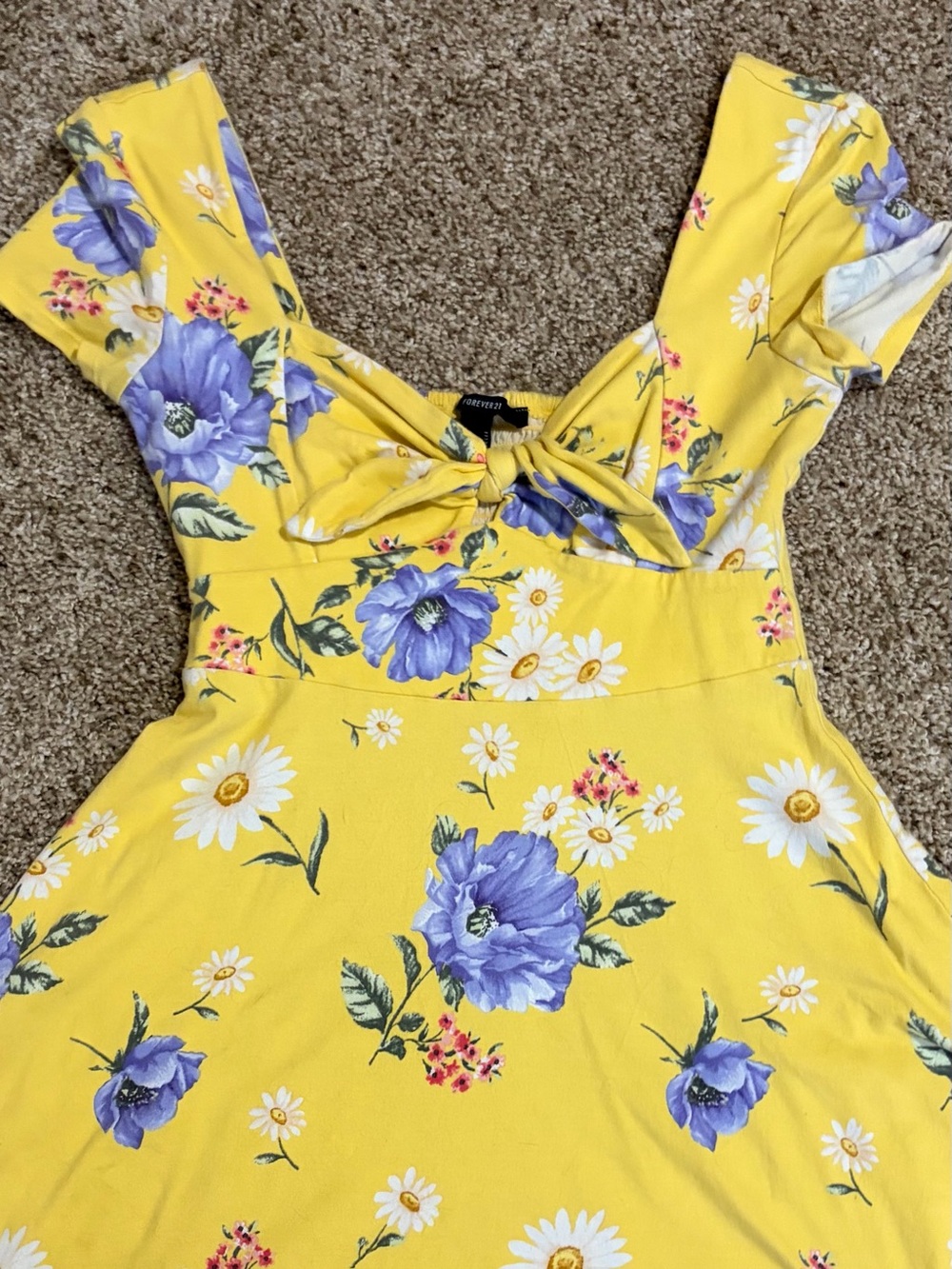 Forever 21 Yellow Floral Tie-Front Dress with Purple & White Accents